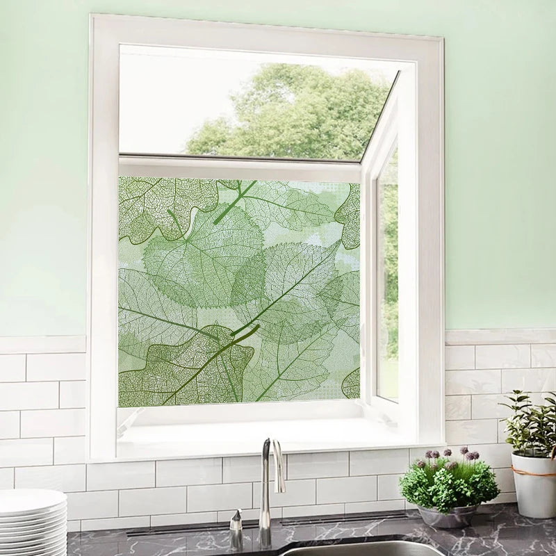Window Film Frosted Stained Glass Films Customized Art Deco Design Leaves Static Cling Sticker,Home Decor Foil Window Treatment