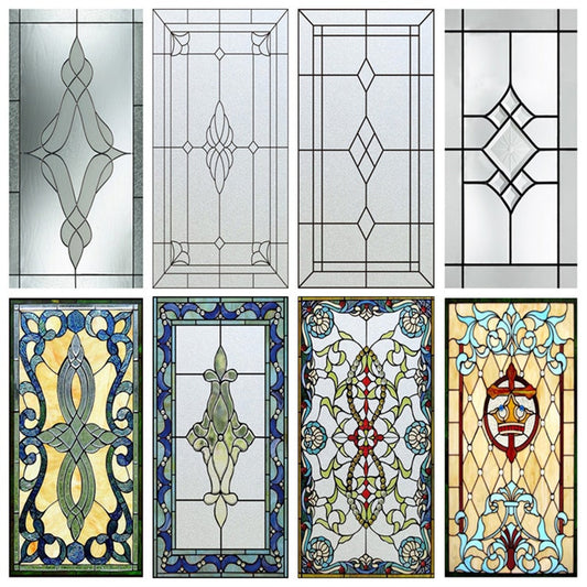 Custom Size Stained Glass Window Film Frosted Vintage Frame Pattern Privacy Glass Film Static Cling No Adhesive Easy Installation Vinly Film