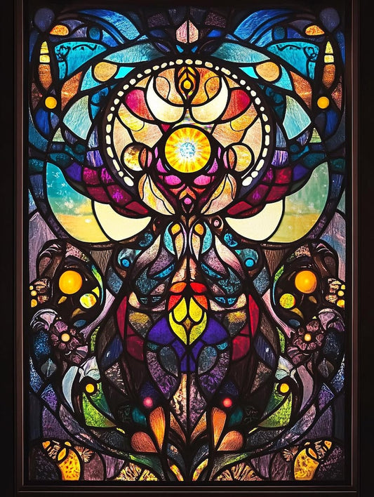 Custom Size Artistic Stained Glass Window Film Intricate Mandala-Inspired Design with Vibrant Multicolor Patterns for Privacy For Home Decor