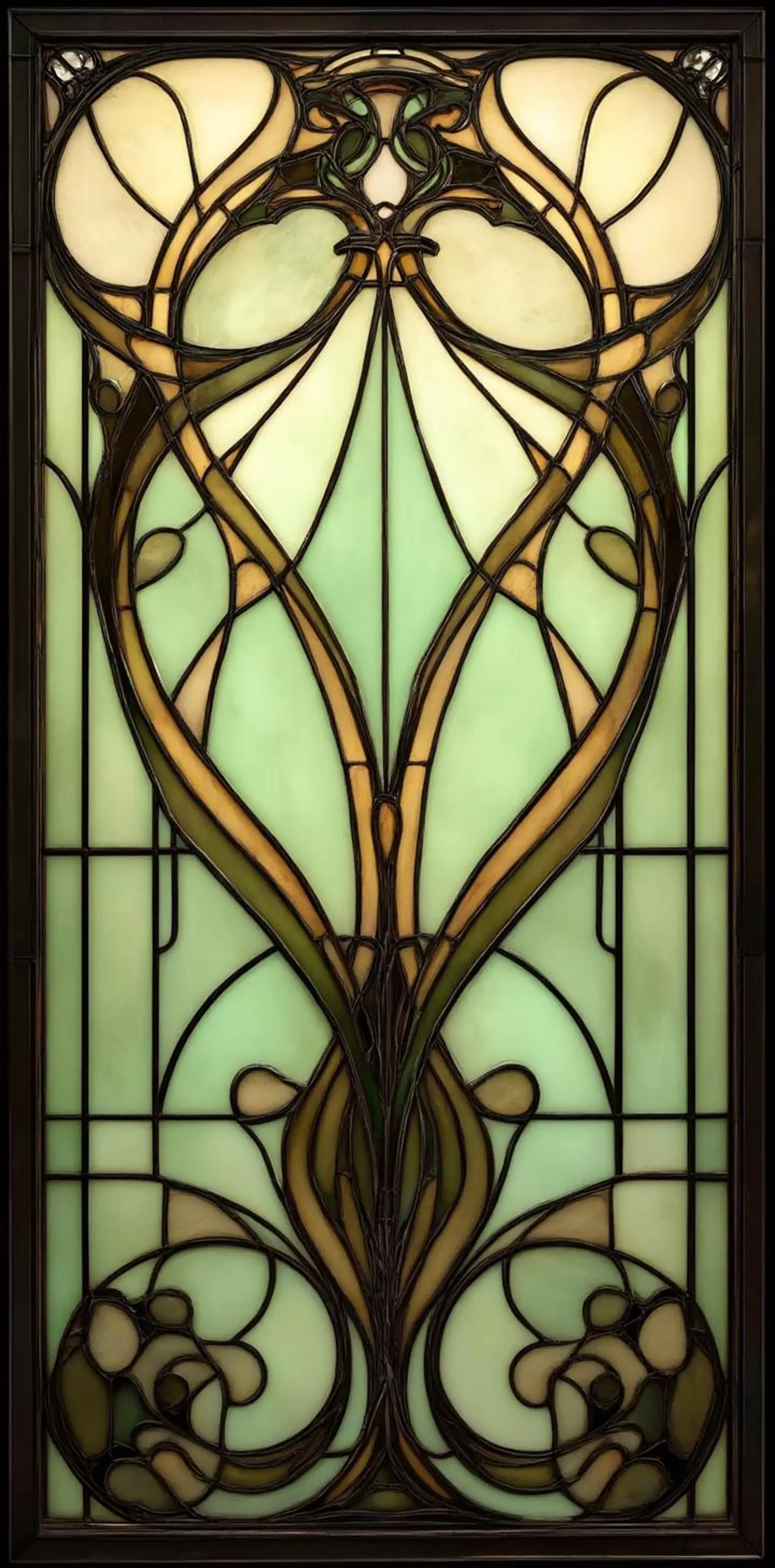 Sage Heart Art Nouveau Front Door Window Film – Custom Size Static Cling pattern artwork