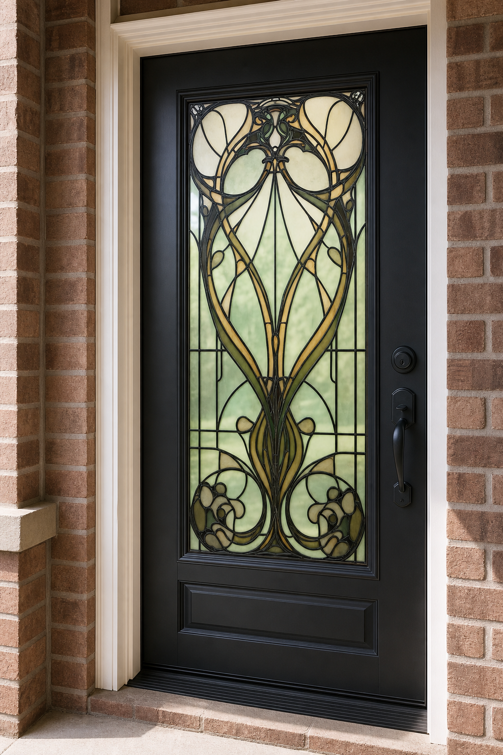 Sage Heart Art Nouveau Front Door Window Film – Custom Size Static Cling installed scene 1