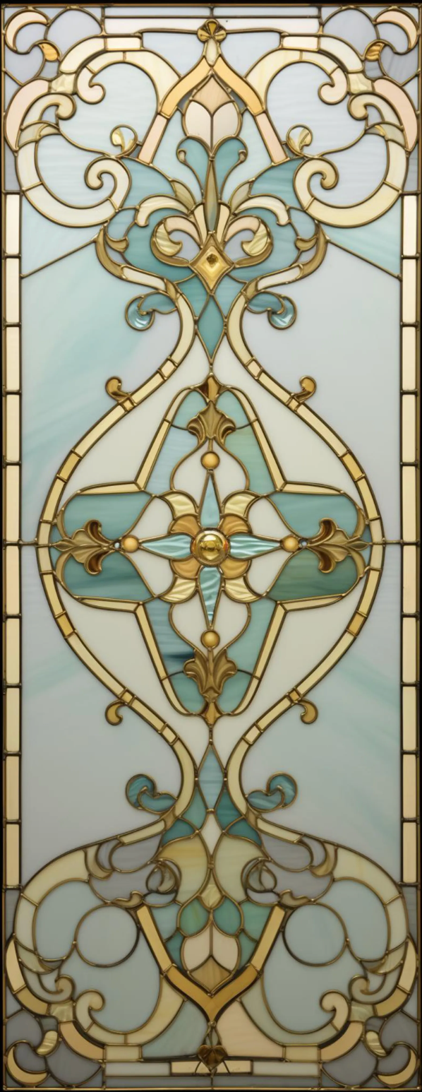 Aqua Gold Scrollwork Front Door Window Film – Custom Size Static Cling pattern artwork