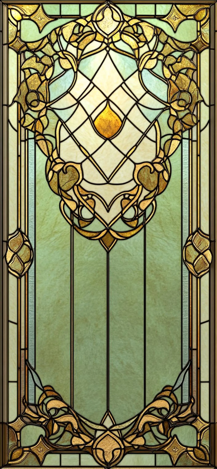 Sage Botanical Crown Front Door Window Film – Custom Size Static Cling pattern artwork