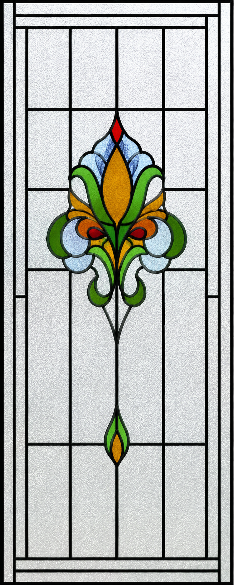 Colorful fleur-de-lis printed window film pattern detail