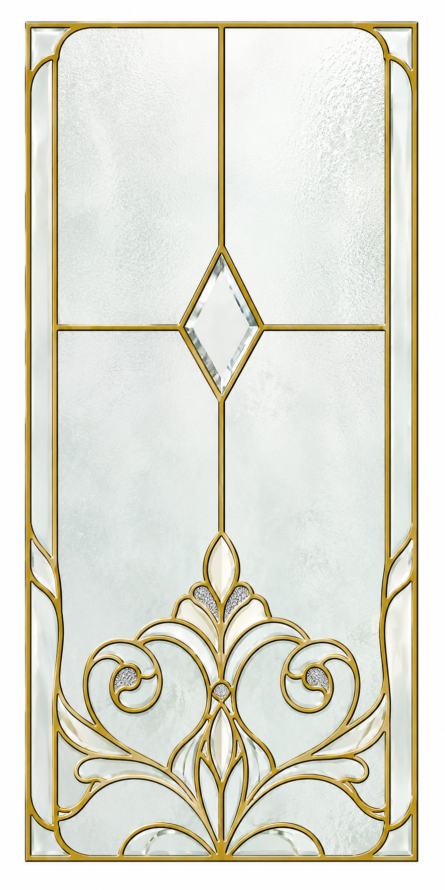 Gold Art Nouveau scroll printed window film pattern